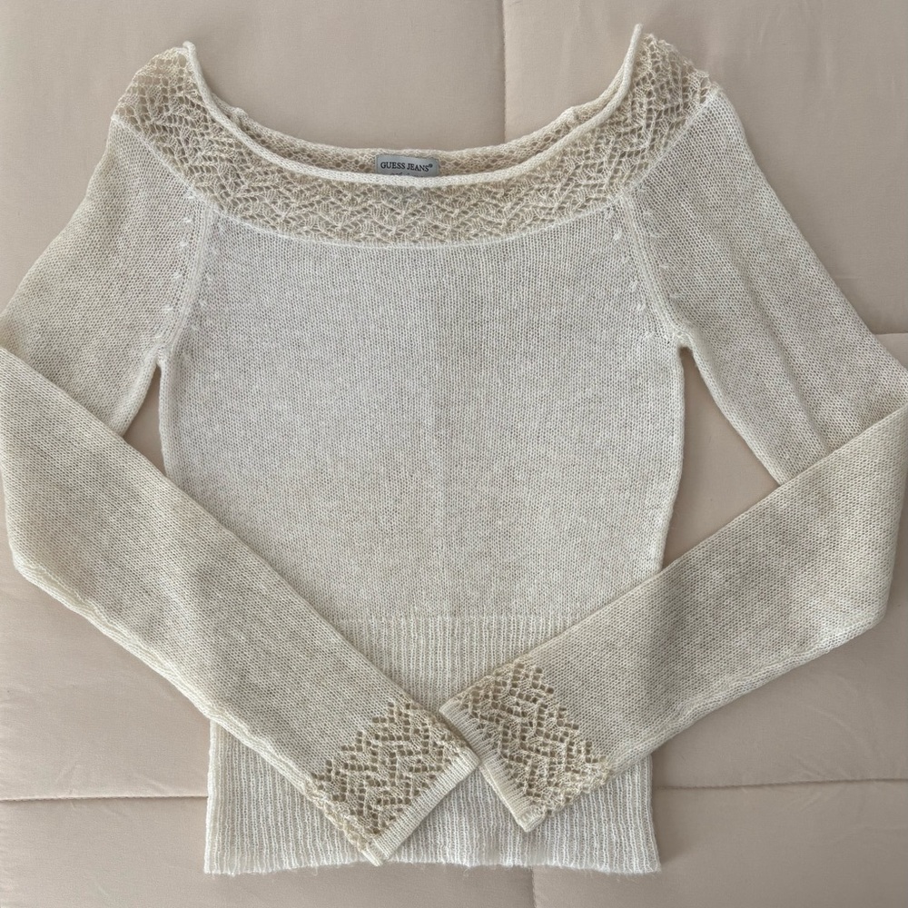 Guess Off-the-Shoulder Cream Sweater